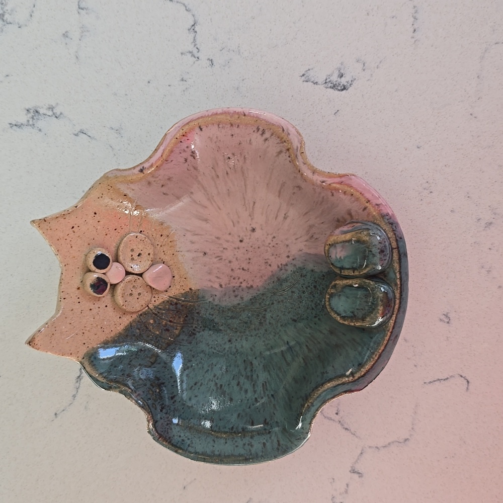 Vintage Ceramic Cat Soap Dish Handmade
